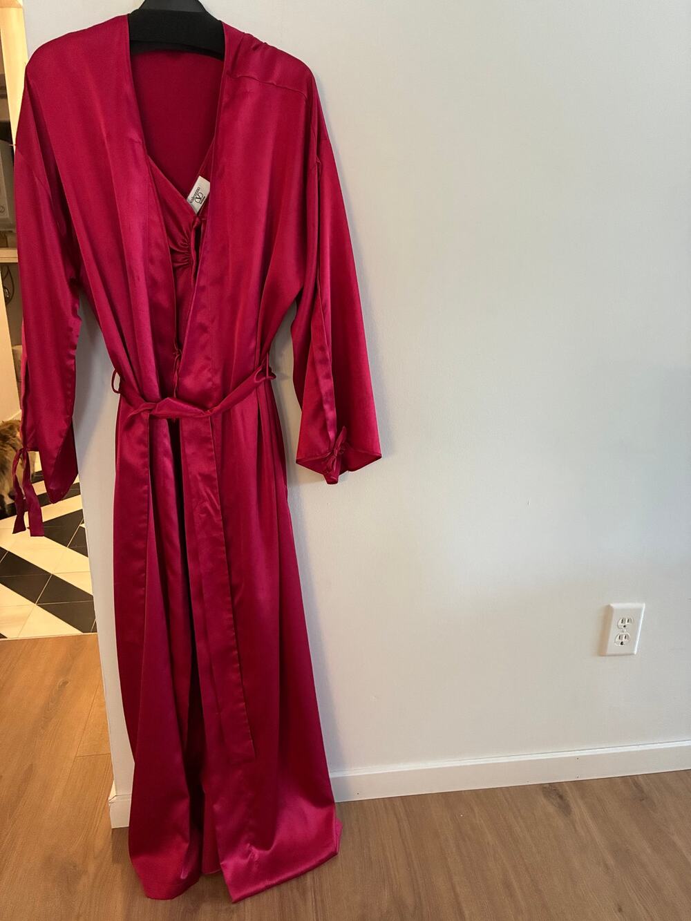 Valentino Intimo Vintage Red Peignoir+Robe L Nightgown Long 2 Piece Set NWT